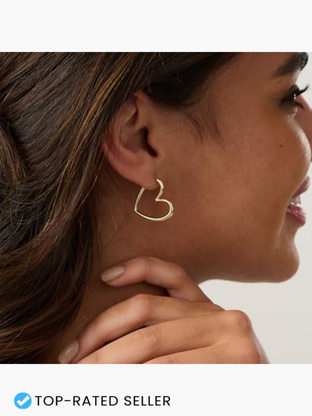 Heart Hoop Earrings Lightweight Hypoallergenic 14K Gold Plated for Women Trendy - Picture 4 of 7